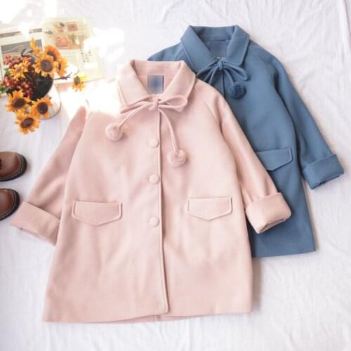 Winter japanese sweet lolita coat cute lacing hair ball quilted thicken kawaii overcoat keep warm gothic lolita coat kawaii girl