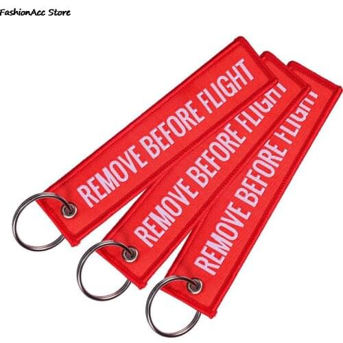1 Pc Fashion Remove Before Flight Tags Keychain Keyring Rectangle Polyester Embroidery Message Multicolor 13*3CM
