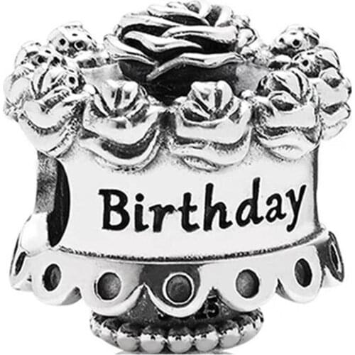 1Pcs New Cute Birthday Cake Pendant DIY Beads Suitable for Original Pandora Charm Bracelet Ladies Jewelry Making Gifts