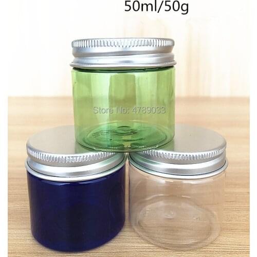 10/30/50pcs Clear/Blue/Green Plastic Jar and Lids Empty Cosmetic Containers Makeup Box Travel Bottle 50ml Free Shipping