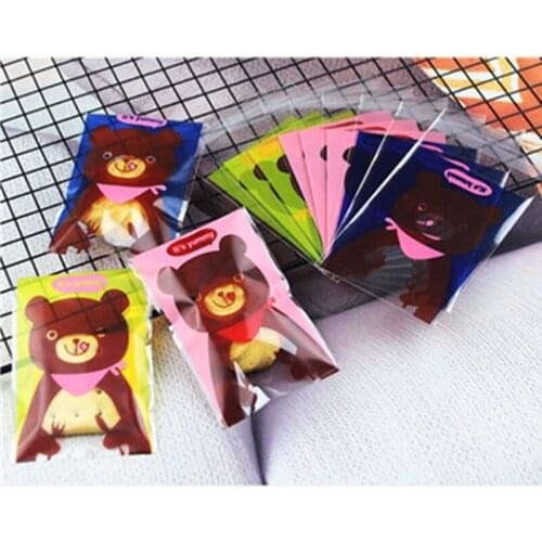 100PCS Pink/Red/Yellow Bear Candy &Cookie Plastic Bags Self-Adhesive For DIY Biscuits Snack Baking Package Decor Gifts