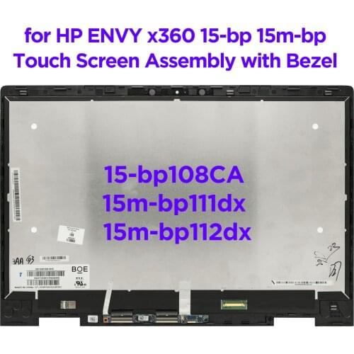 15.6" LCD Laptop Touch Screen Digitizer Assembly with Bezel for HP ENVY x360 15-bp108ca 15m-bp111dx 15m-bp112dx FHD NV156FHM-N35