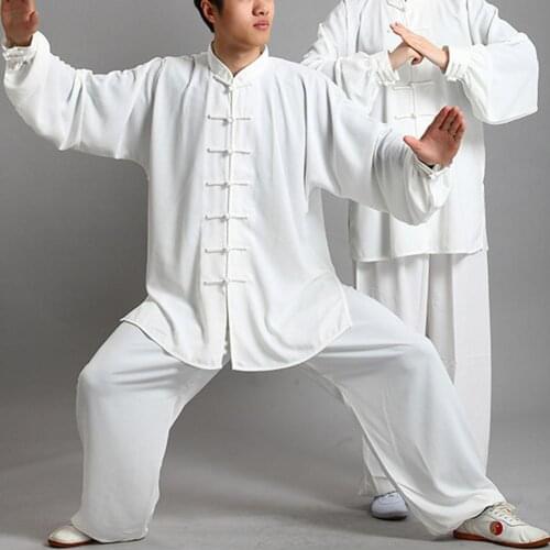 2Pcs/Set Unisex Button Placket Shirt Loose Solid Color Chinese Traditional Tai Chi Suit Kung Fu Wear