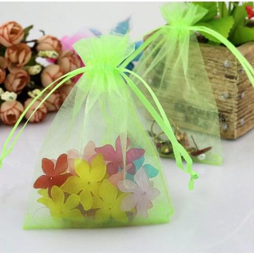 9x12cm (3.54"x4.72")100pcs Apple Green Jewelry Organza Bags Favour Wedding Candy Bags Small Christmas Drawstring Gift Bags