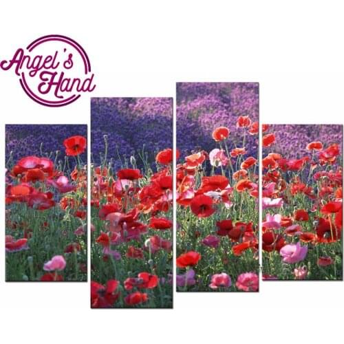 4 Panels Diamond Mosaic 3d Diamond Embroidery Beads red Poppy wall art 5d diy Diamond Painting Cross Stitch Handwork home decor