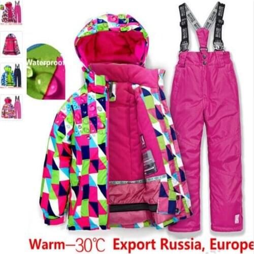 Free Shipping Boys/girls Ski Suit Waterproof Windproof Snow Pants+Jacket a Set of Winter Sports Child Thickened Clothes New