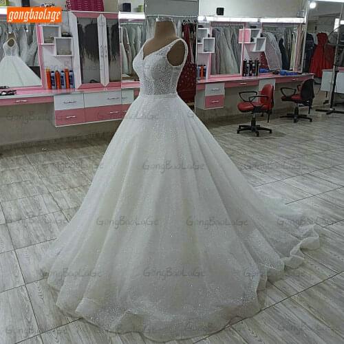 Sparkly White Wedding Dress Sleeveless Lace Up Abito Da Sposa 2021 Sequins Ball Gown Bride Dresses Women Matrimony Suknie Slubne