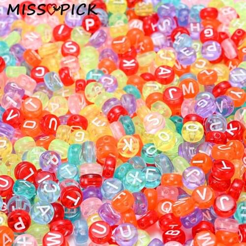 100pcs Transparent Acrylic Beads Round Flat Colorful Letter Alphabet Spacer Beads for Jewelry Making DIY Bracelet Accessories