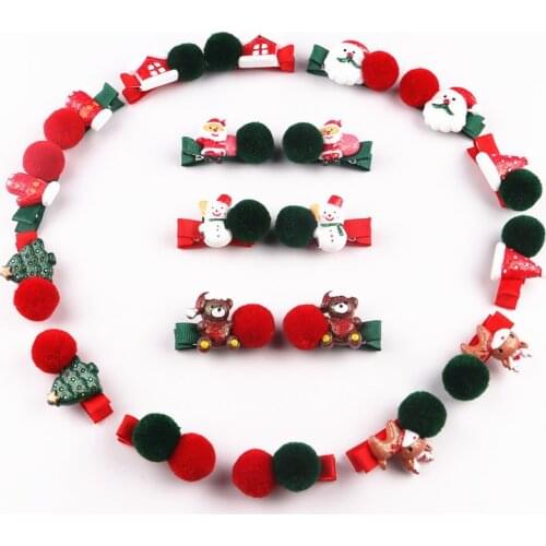 Boutique 20Sets Fashion Reindeer Santa Bear Hairpins Pom Pom Cartoon Hair Clips XMAS New Year Party Headwear Hair Accessories