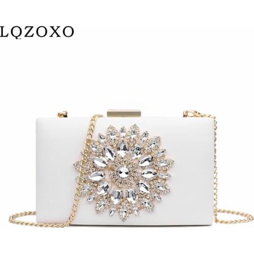 Flower Diamonds Women Clutch Bags Velvet Metal Chain Shoulder Evening Bags Red Color Party Flap Design Handbags