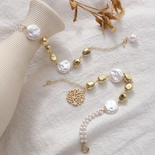 JUHU Gold crystal bracelet for women Imitation Pearl bracelet shell bracelet Bohemia beach jewelry Alloy Pendant