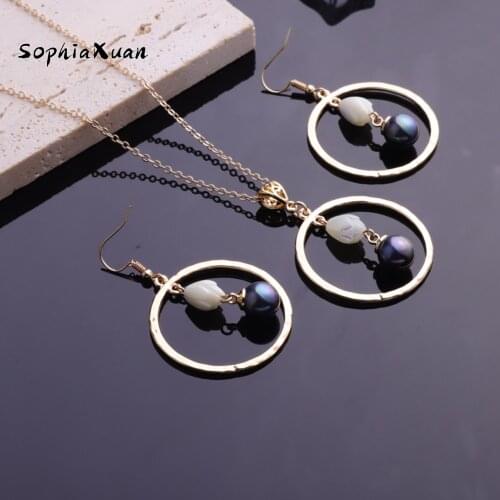 SophiaXuan Hawaiian Jewelry Set New Design Pikake Pearl Gold Pendants Round Earrings Necklaces Sets Jeweler for Women Gift party