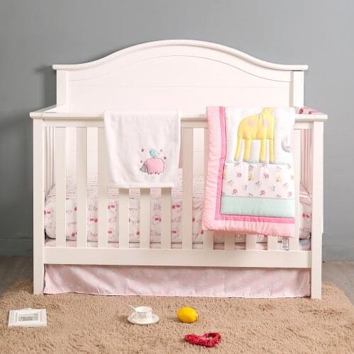 Crib bedding sets for girls - 4 Piece Pink 3D animal baby girl nursery decor (duvet+fitted sheet+bed skirt+blanket)