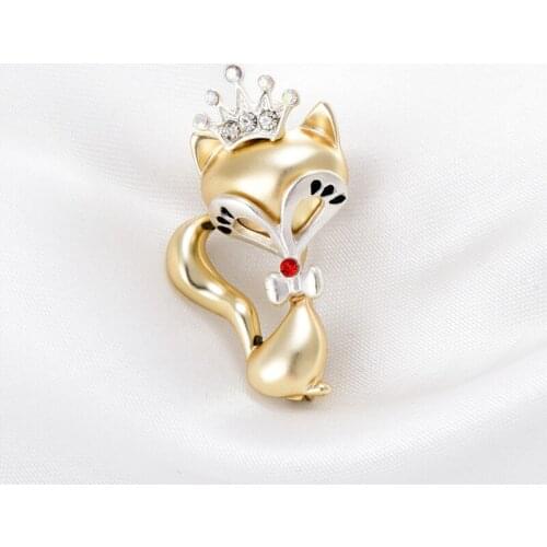 Cute Pins Crown Brooch Fox Animal Cartoon 2019 Women Brooches Coat Dress Suit Clothes Metal Badge Pin Metalico Prendedor Mujer