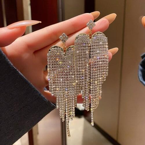 Fashion Shiny Full Rhinestone Heart Charm Dangle Earrings for Women Jewelry Ladys Party Collection Accessories