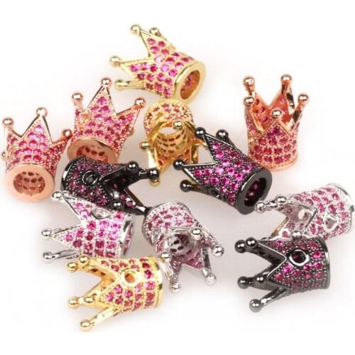 Fashion Purple Zircon CZ King Crown Beads Big Hole Spacer Beads for DIY Bracelets Jewelry Making Accessories Gift