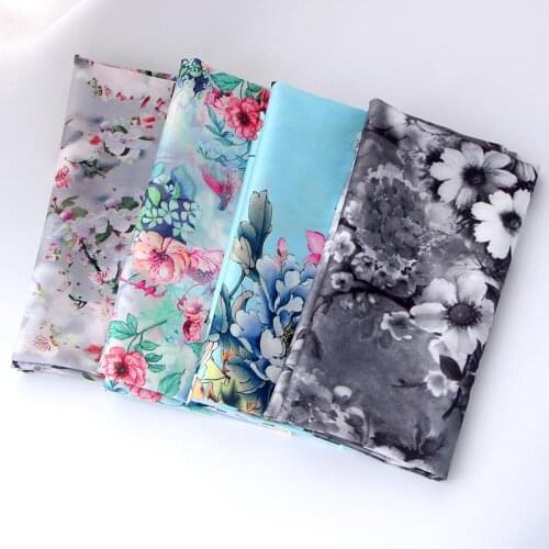 50*145cm Soft Spandex Satin Fabric For Sewing Vintage Flowers Imitate Silk Material Elastic Stretch Satin Fabric Print D30