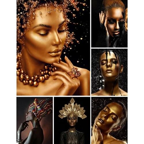 5D DIY Diamond Painting Black White Gold Modern Woman Cross Stitch Kit Full Drill Embroidery Mosaic Art Picture of Rhinestones
