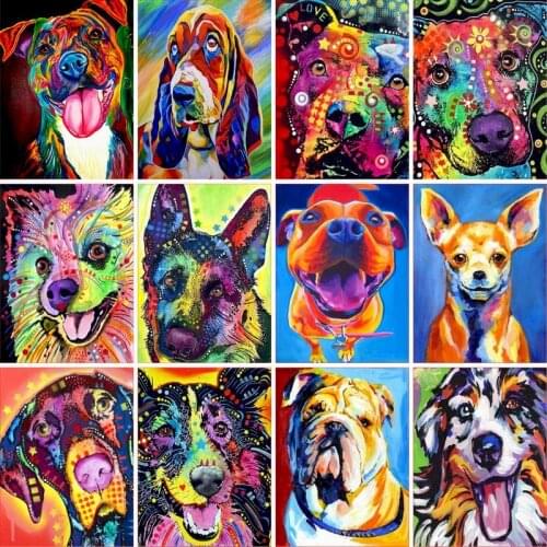 GATYZTORY Frame DIY Painting By Numbers Acrylic For Adult Colorful Dog Animals Hand Painted Oil Paint By Numbers For Home Decor