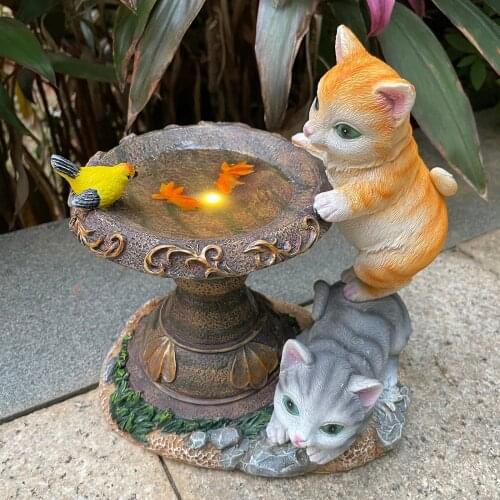 Cute Cat Model Solar Lamp Night Light Garden Animal Sculpture Led Light Garden Resin Ornament Garden Yard Outdoor Patio Figurine