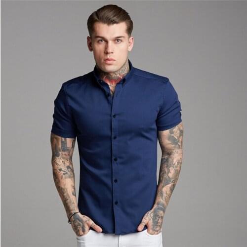 New Spring Workout Brand Mens Casual Fashion Sports Short Cool Breathable Fitness Clothing Turn-down Collar Short Sleeve Shirts