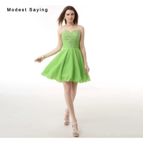 New 2017 vestido de formatura curto Sexy Apple Green Short Homecoming Dresses with Beading Formal Mini 8th grade Graduation Gown