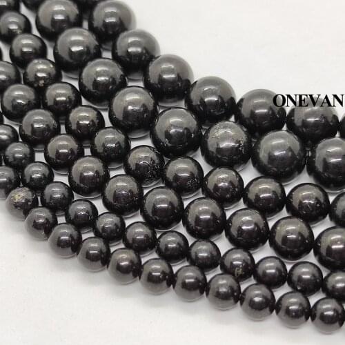 ONEVAN Natural Shungite Charm Beads 6-10mm Smooth Loose Stone Bracelet Necklace Jewelry Making Diy Accessories Gift Design