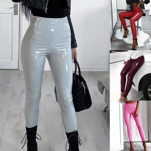 Hot Sexy Women Gothic Leggings Wet Look PU Leather Leggings Black Slim Thin Long Pants Ladies Skinny Leggings Stretchy Plus Size
