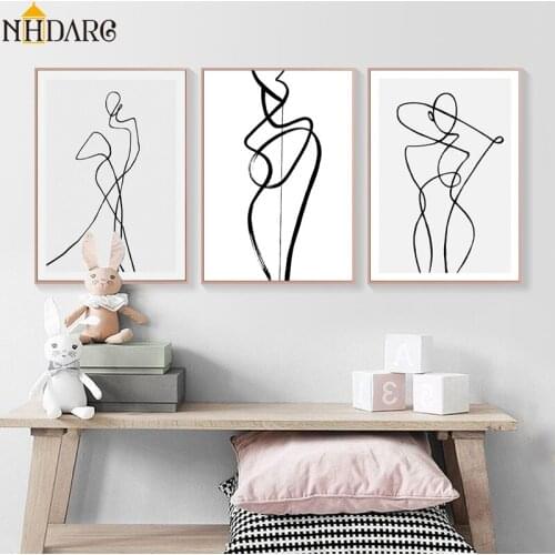 Nordic Simple Minimalist Line Girl Wall Art Canvas Poster and Print Canvas Painting Decorative Picture Living Room Home Decor