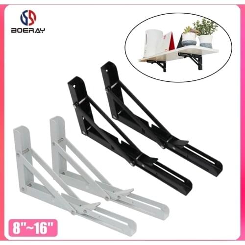 2PCS Folding Angle Bracket 8-20 Inch Adjustable Wall Mounted Folding Table Shelf Bracket Triangle Heavy Duty Furniture Hardware