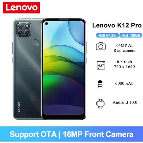 Lenovo K12 Pro Android 10 Smartphone 6.8'' Snapdragon 662 Octa Core 6000mAh 64MP AI Triple Camera 4GB RAM Cell Phones