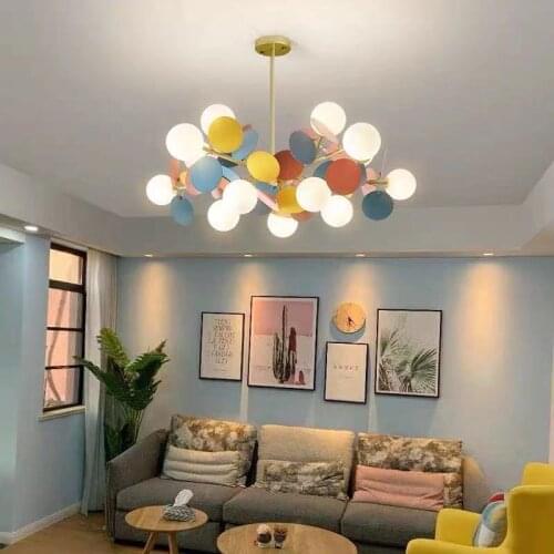 Modern color living room chandelier childrens room black and white gray bedroom dining room decoration LED lamp chandelier