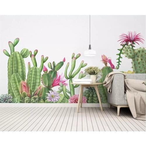 Beibehang Modern High quality photo wallpaper Hand Painted Small fresh plant cactus wallpaper background wallpaper for walls 3 d