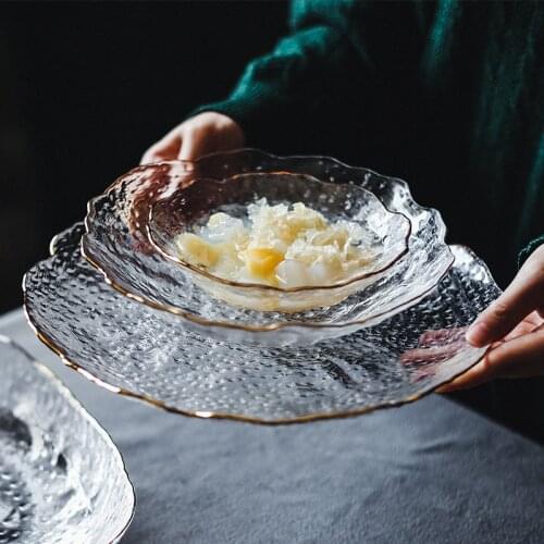 Modern Light Luxury Phnom Penh Glass Fruit Plate Living Room Home Modern Creative Glass Salad Bowl Dessert Bowl Fruit Plate