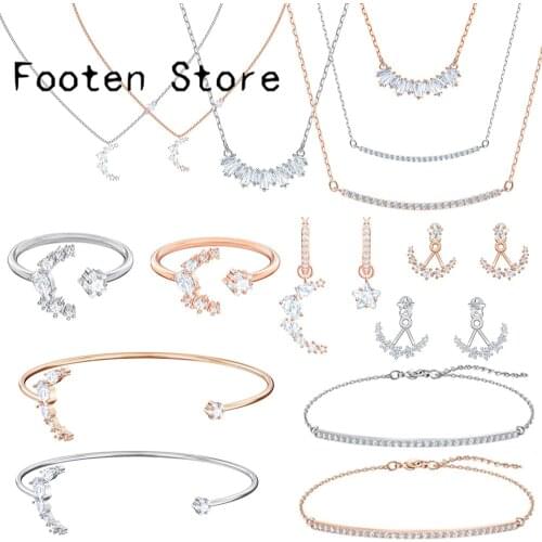 SWA1: 1 Fashion Jewelry Charm Geometric Star Moon Crystal Round Racket Necklace Earring Bracelet Set Series Romantic Gift Women