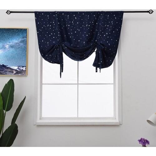 Dark Blue Star Rod Style Blackout Window Curtains for Kid Children Bedroom Living Room Shades Polyester Fabric Home Decor