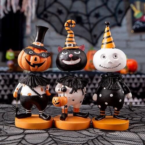 Halloween Decorations Three-dimensional Shaking Head Pumpkin Doll Black Cat Ghost Scene Props Resin New 3D Home Crafts Ornaments
