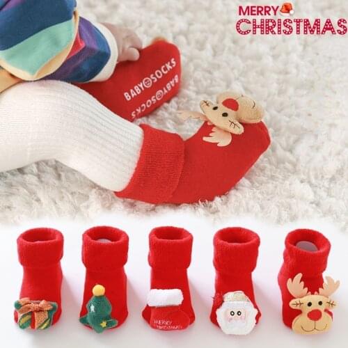 Newborn Baby Christmas Floor Socks Cute Elk Santa Claus Christmas Tree Toddler Socks Thick Warm Anti-slip Socks for Boys Girls