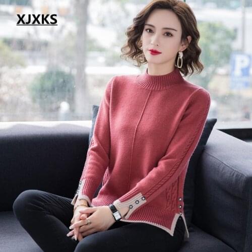 XJXKS Winter Cashmere Sweater Women Wool Pullover Women Turtleneck Sweater Pullover Soft Winter Knitted Woman Jumper