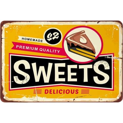 Sweets Cake Tin Sign,Homemade Delicious Cake Cream Chocolate Vintage Metal Tin Signs for Cafes Bars Pubs Shop Wall