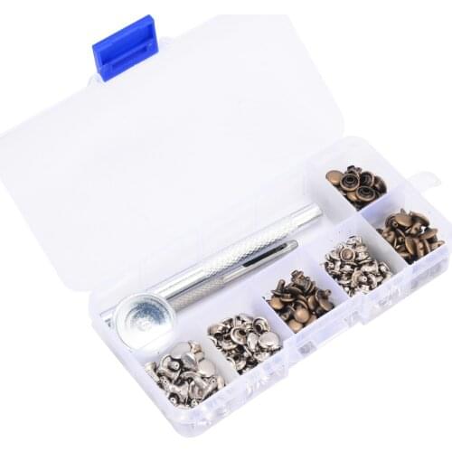 120 Set Leather Repairing Rivets Tubular Metal Single Silver Bronze Rivets with Fixing Tool Kit For Belts DIY Crafts Mayitr