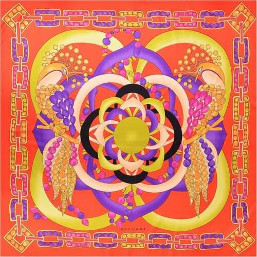 130cm New Woman Scarf Shawl 100% Twill Silk Scarf Square Scarf Peacock Print Neckerchief Bandana Headband Hijab Scarves & Wraps