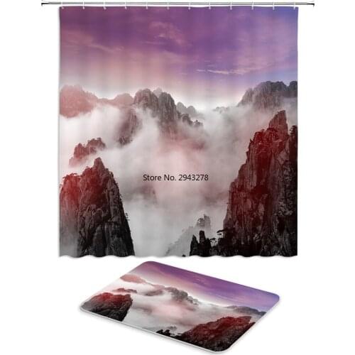 2Pcs/Set Tree Flowers Scenery Shower Curtain Set Bathroom Waterproof Polyester Cloth +Non-slip Mat Toilet Bathroom Home Decor