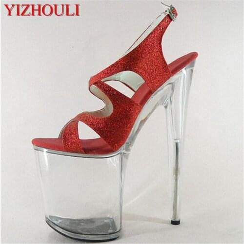 20cm ultra high heels sandals open toe glitter wedding shoes platform red cheongsam shoes 8 inch Clear formal dress shoes 5-12