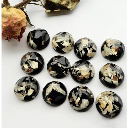40pcs/lot 20mm Dried flower petals decoration geometry rounds flatbac black beads diy jewelry earring/garment accessory