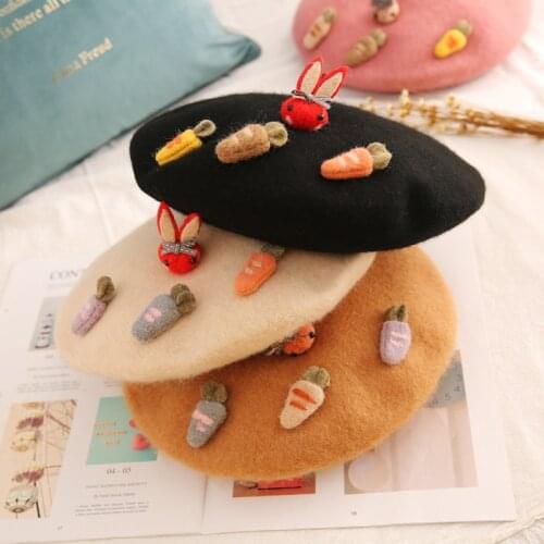 Girl beret hat DIY Women painter hat retro British beanie hat autumn and winter wool warm rabbit hat outdoor walking hat