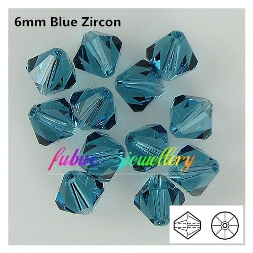 Free Shipping! 288pcs/Lot, AAA Chinese Top Quality 6mm Blue Zircon Crystal Bicone Beads