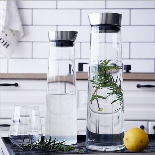 1000mL 1500ml Thickened Glass Big water bottle Juice Glass Pitcher Bottle ith Stainless Steel Lid Carafe Kitchen Refrigerator