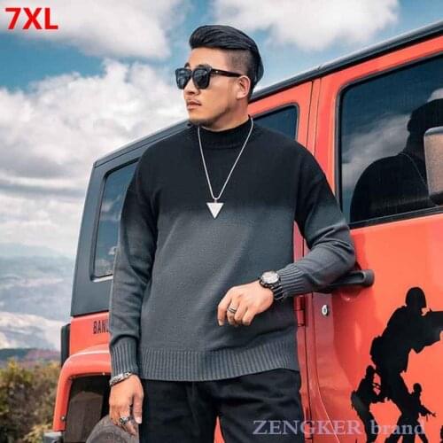 Large size mens tide brand sweater autumn plus size knit sweater, trendy gradient pullover sweater 7XL oversized mens sweater