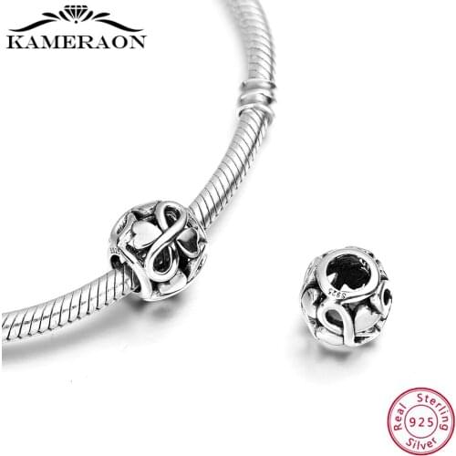 S925 Sterling Silver Beads Infinite Love Heart Shaped Bead Hollow-out Charm Bracelet High Quality 925 Fine Jewelri Making